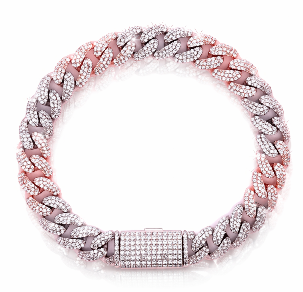 9986920 | 925 Moissanite Cuban RP + 3link Rose Gold 10MM Bracelet