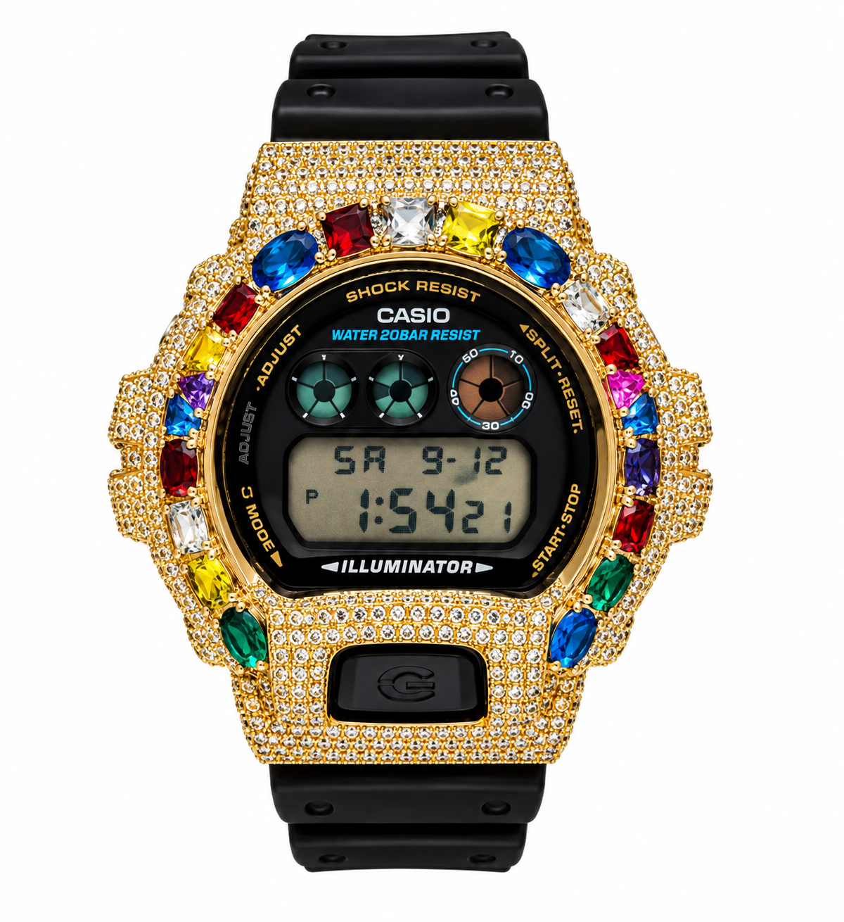 590402 | Brass Moissanite Gold Multi Stone G-Shock Watch
