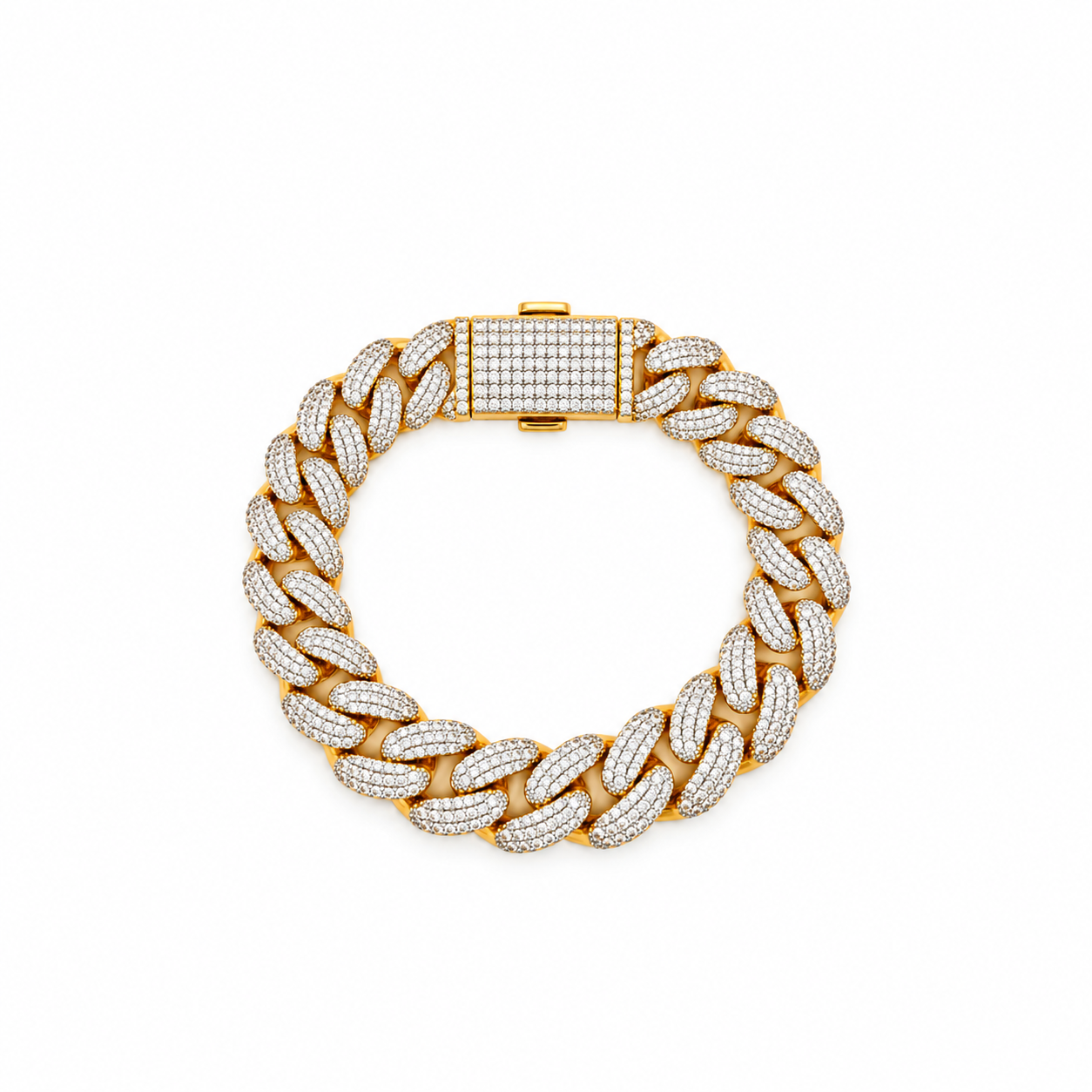 9911332 | Brass Moissanite Two Tone Rhodium Gold 12mm 8" Stallion Bracelet