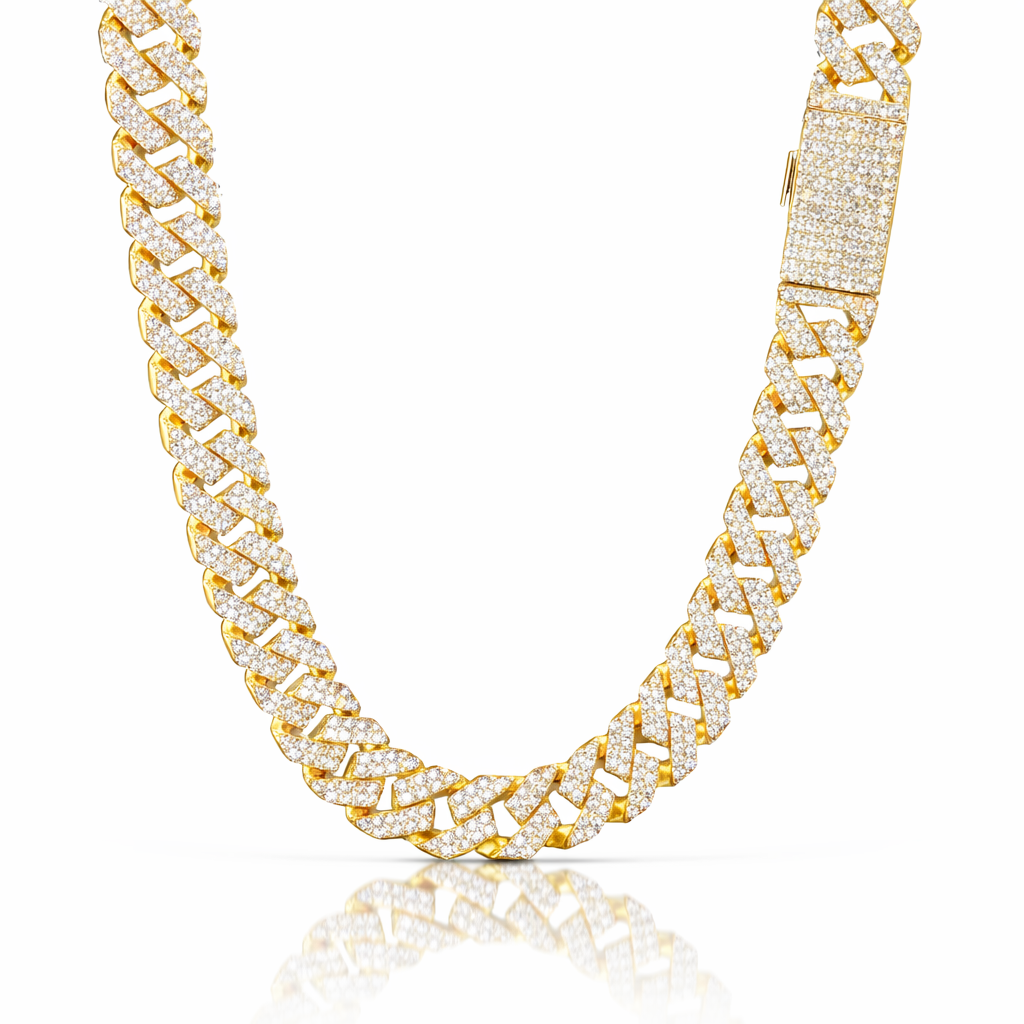 991052| 925 Silver Moissanite 12mm Cuban Chain
