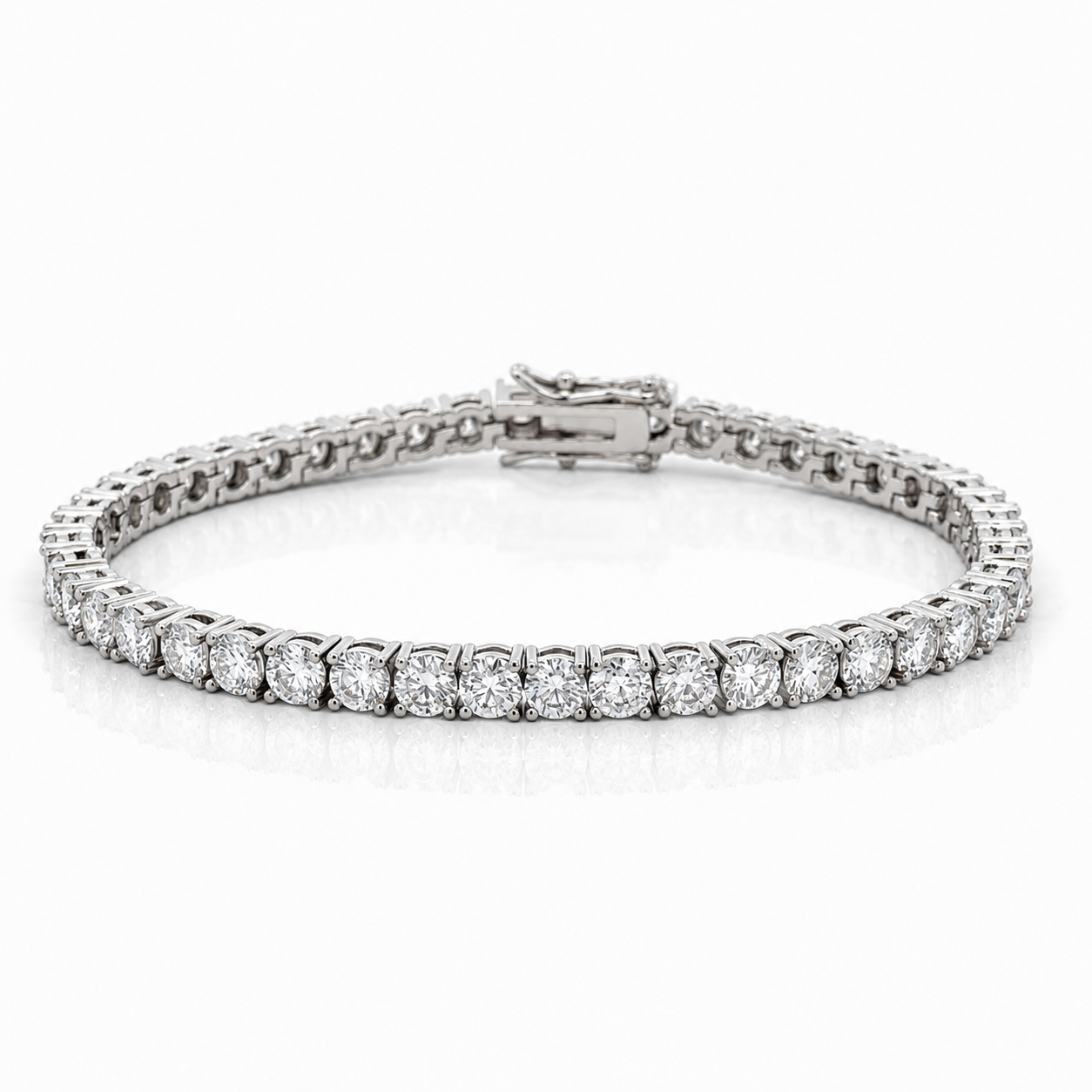9100071 | 4mm 8" Brass Moissanite Rhodium Tennis Bracelet