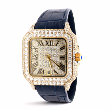 5901314 | Moissanite Steel Watch GP Case Blue Leather Band