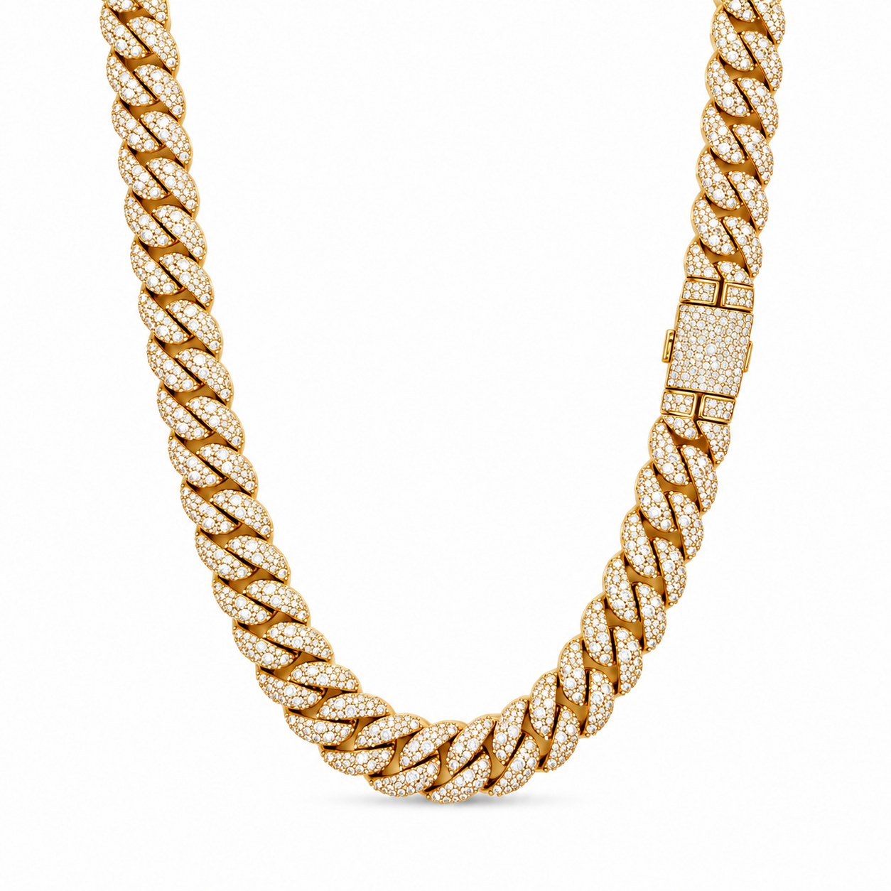9100182 | 36.51 CTW Brass Moissanite Gold 14mm 22" Cuban Chain
