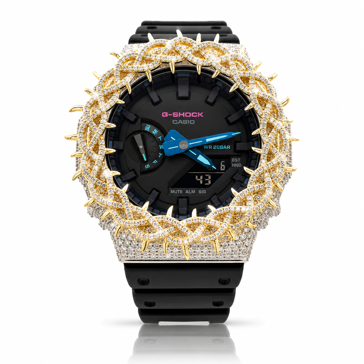 5902642 | Brass Moissanite G-Shock Two Tone Gold Throne Bezel Watch
