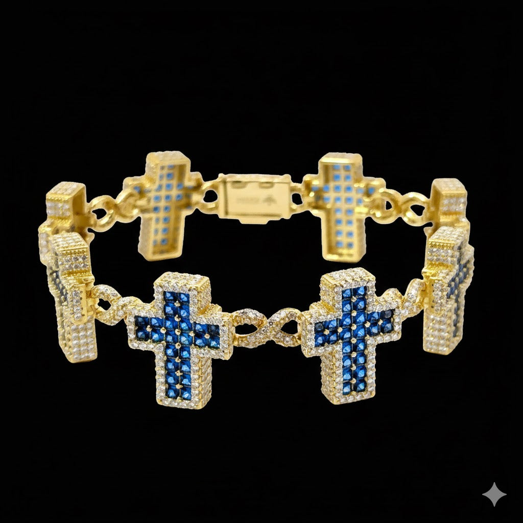 9910341 | 925 Silver Moissanite 21mm 8" GP Blue Bracelet