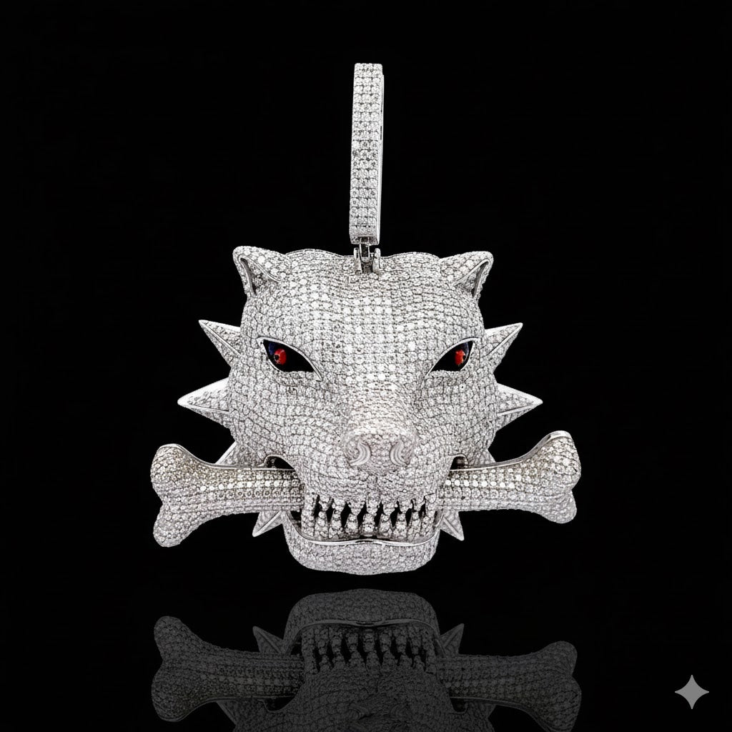CANINE 24.27 CTW 925 CZ MOISSANITE RHODIUM ICED OUT PENDANT I 997201