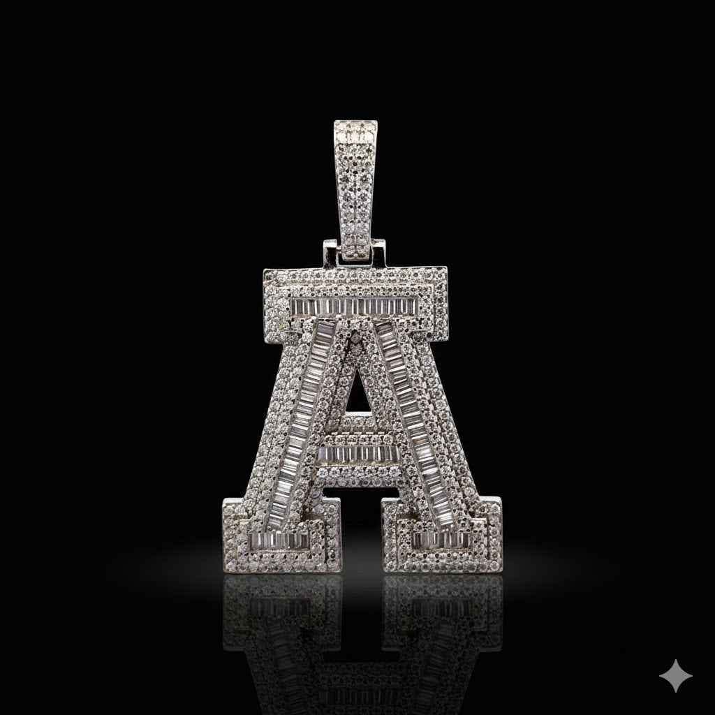 999761 | 2.76ctw VVS/D 925 Moissanite Initial A Rhodium Pendant