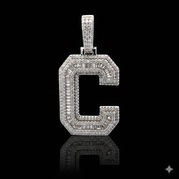 999781 | 1.92ctw VVS/D 925 Moissanite Initial C Rhodium Pendant