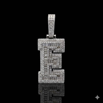 999801 | 2.01ctw VVS/D 925 Moissanite Initial E Rhodium Pendant