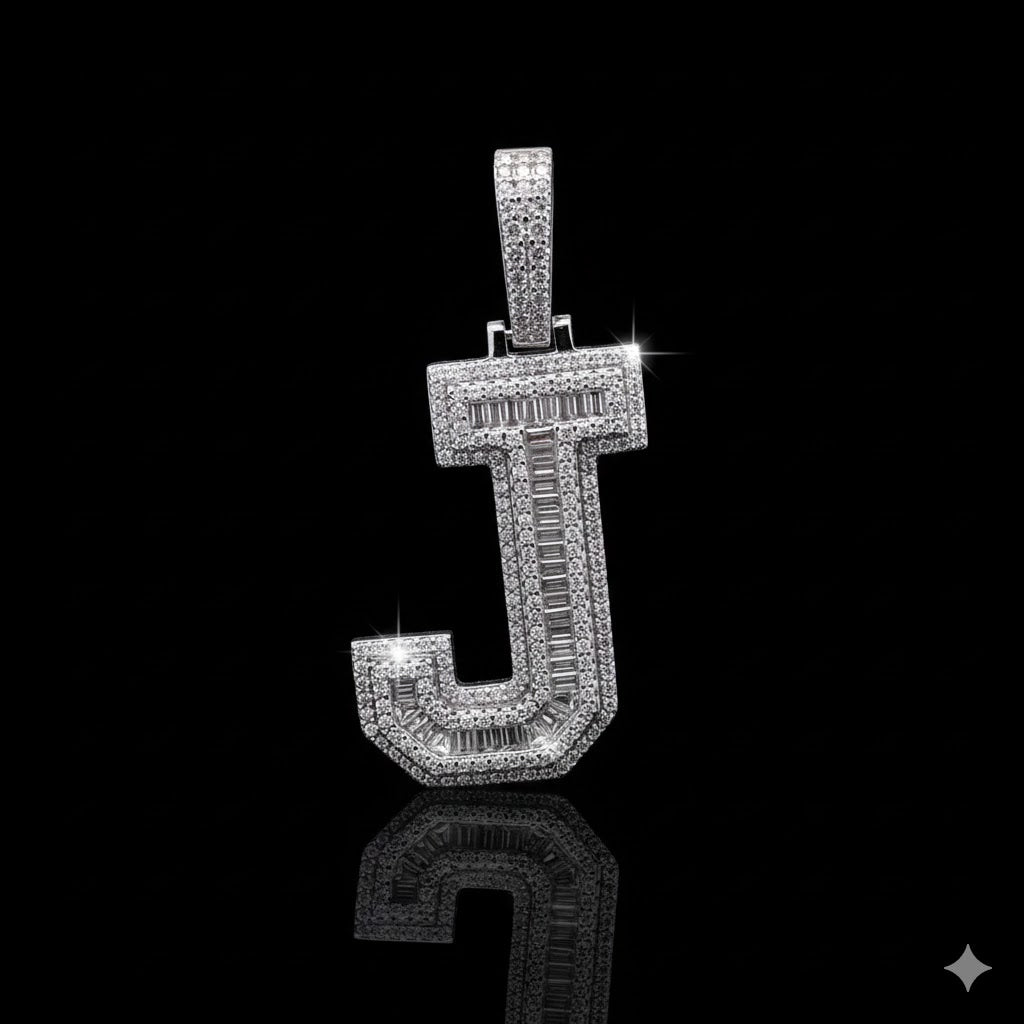 999851 | 1.69ctw VVS/D 925 Moissanite Initial J Rhodium Pendant