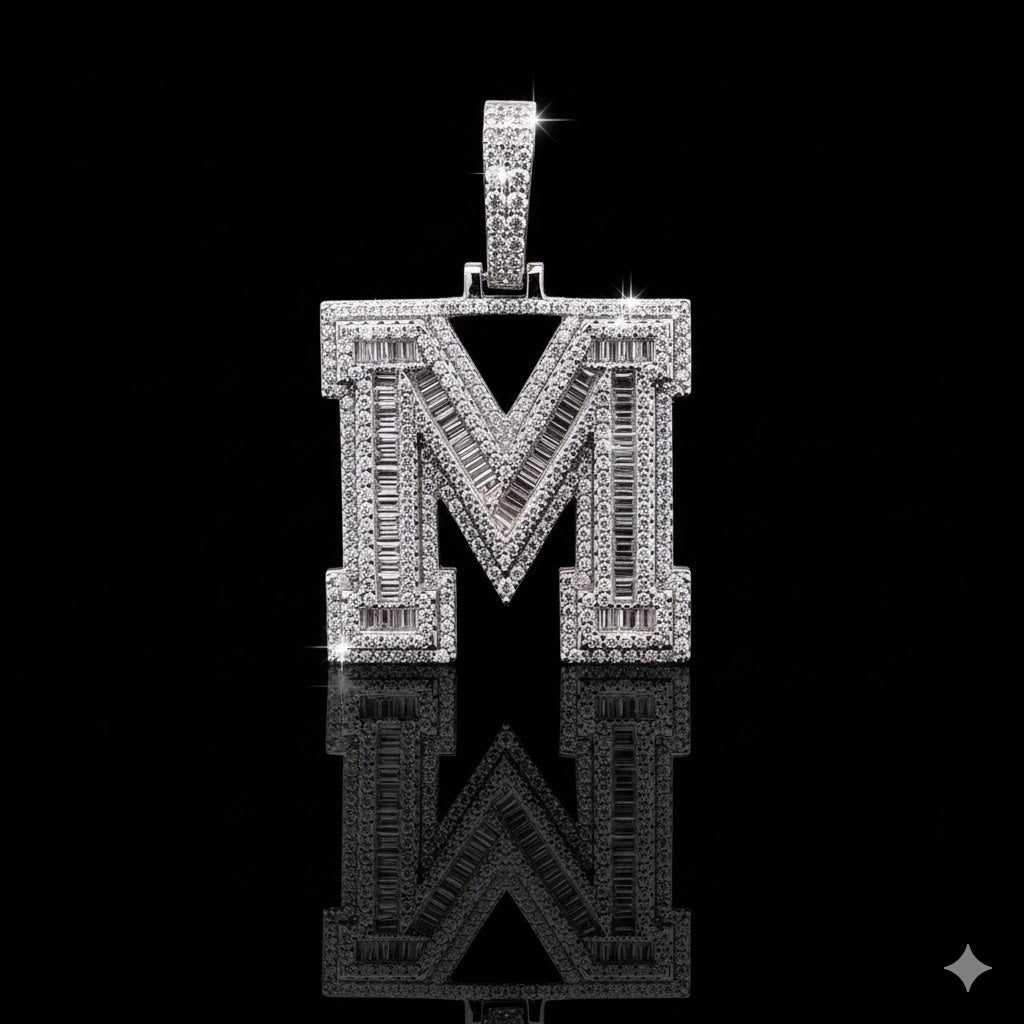 999881 | 2.94ctw VVS/D 925 Moissanite Initial M Rhodium Pendant