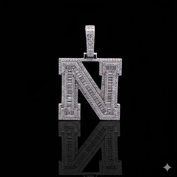 999891 |2.8ctw VVS/D 925 Moissanite Initial N Rhodium Pendant