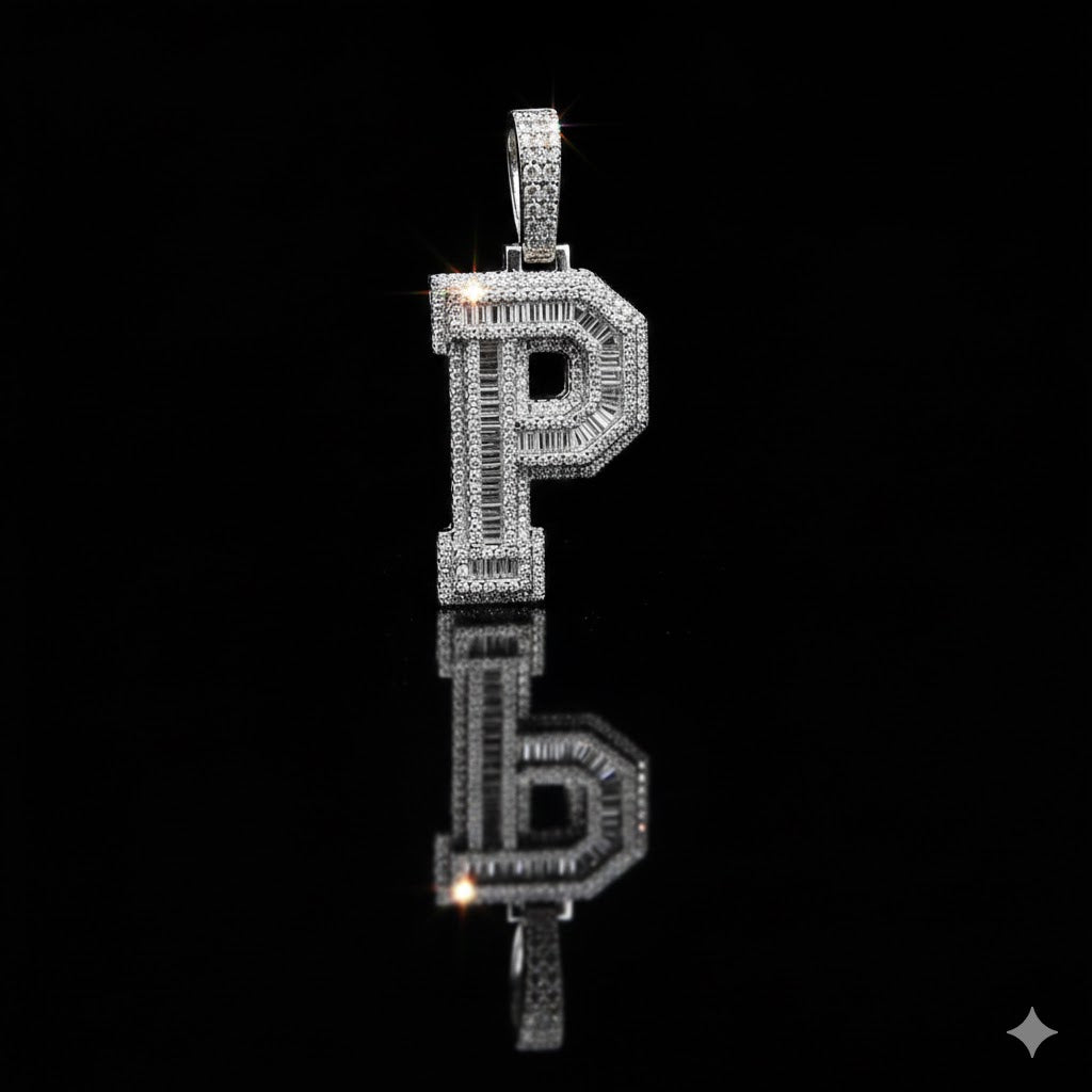 999911 | 2.06ctw VVS/D 925 Moissanite Initial P Rhodium Pendant