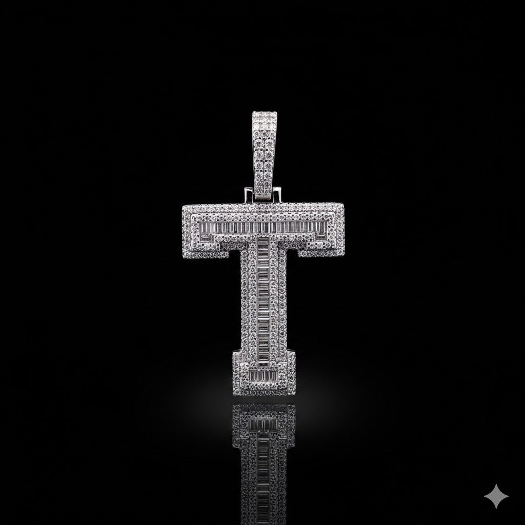 999951 | 1.9ctw VVS/D 925 Moissanite Initial T Rhodium Pendant