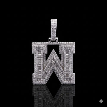 999981 | 2.97ctw VVS/D 925 Moissanite Initial W Rhodium Pendant