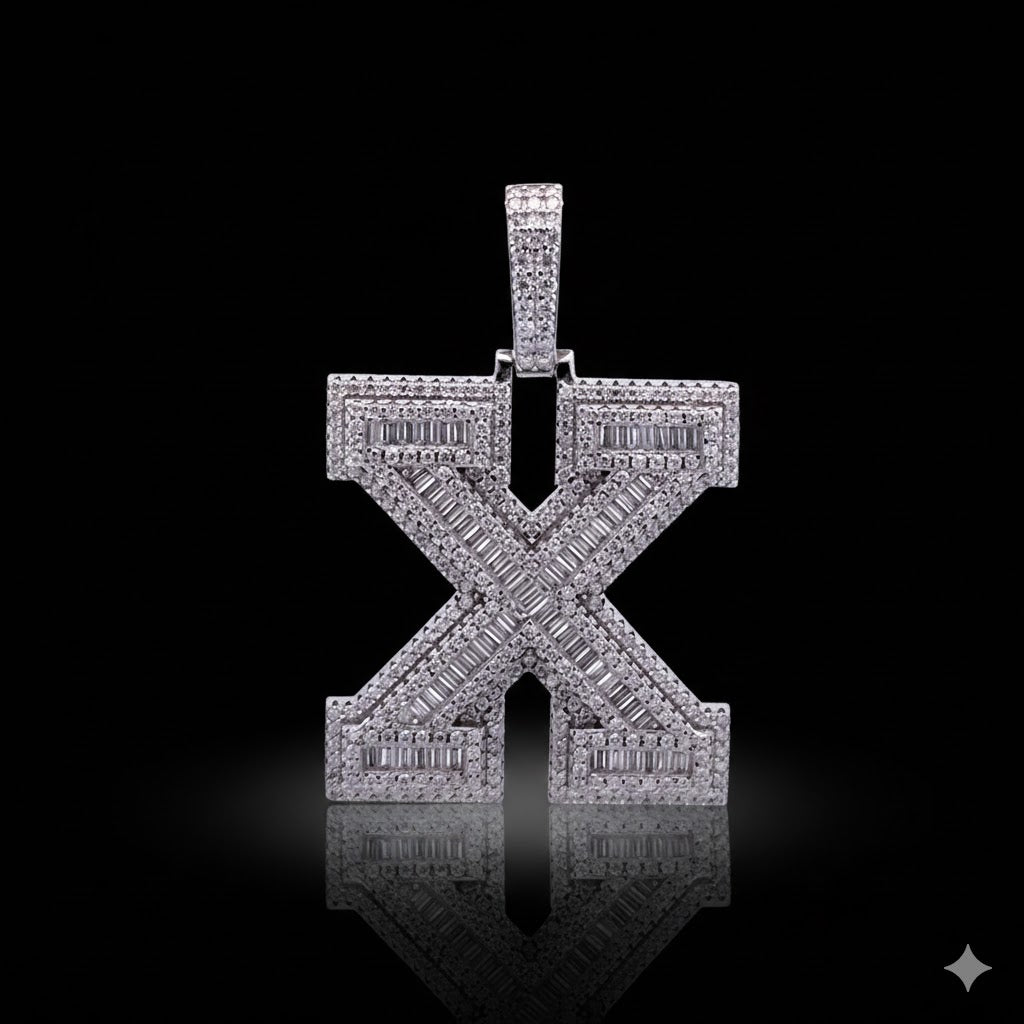 999991 | 2.93cte VVS/D 925 Moissanite Initial X Rhodium Pendant