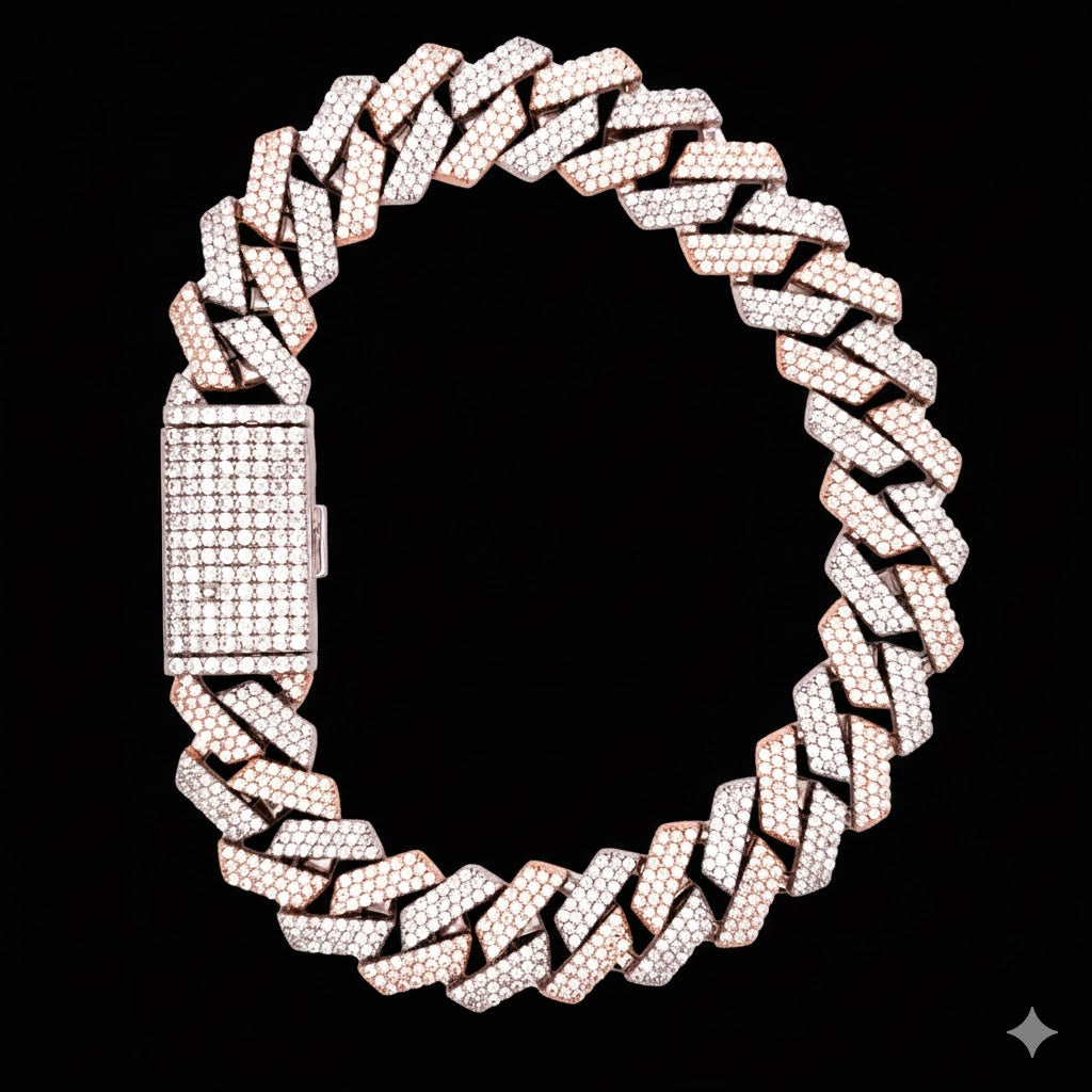 9913519 | 925 Silver Moissanite Two Tone Rhodium Rose Bracelet