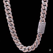 9914319 | 925 Silver Moissanite Two Tone Rhodium Rose Gold Cuban Chain