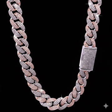 9914319 | 925 Silver Moissanite Two Tone Rhodium Rose Gold Cuban Chain