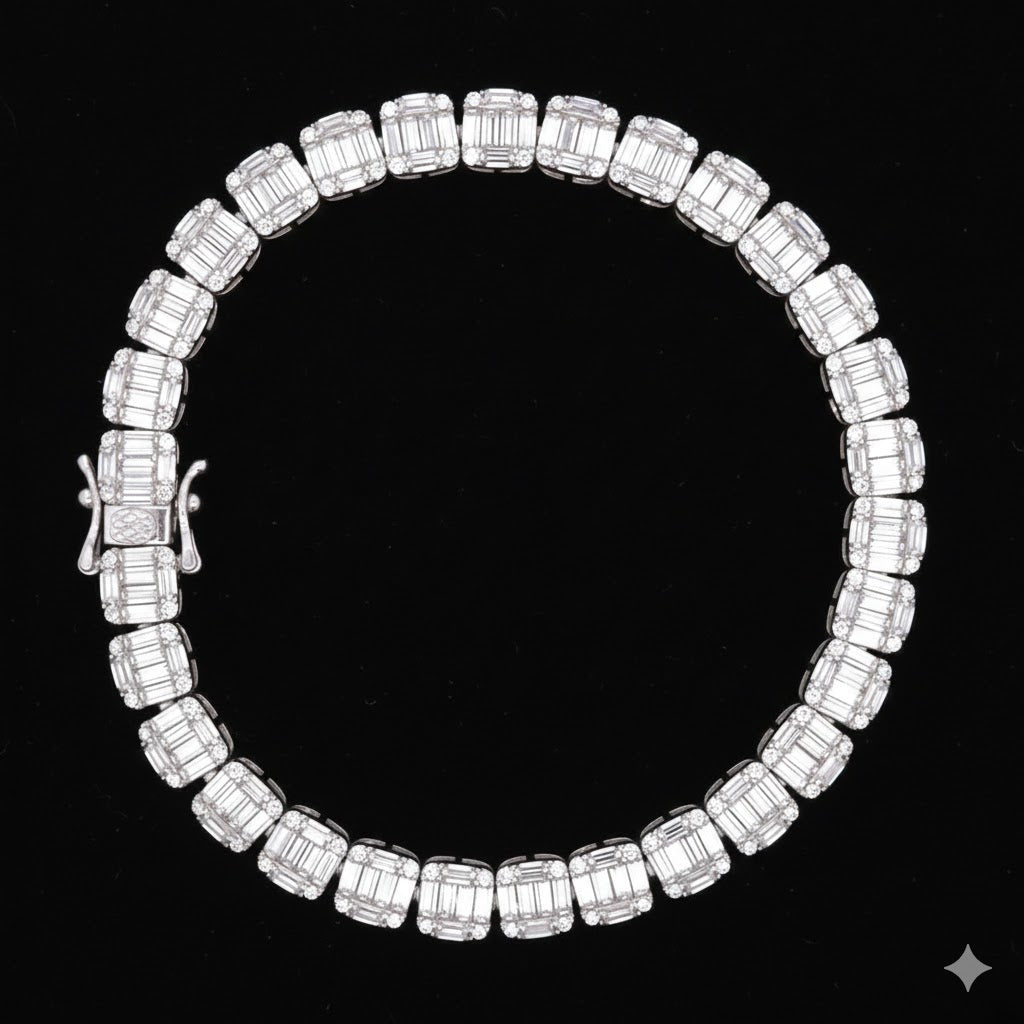 998721 | 925 Silver Moissanite Cuban 7mm Rhodium Bracelet