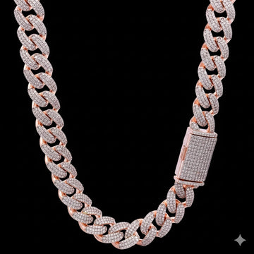 991435 | 925 Silver Moissanite Cuban 12mm Rose Gold Cuban Chain