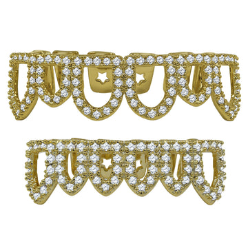 925 STERLING SILVER TOP AND BOTTOM CZ GRILLZ IN GOLD COLOR-  929902