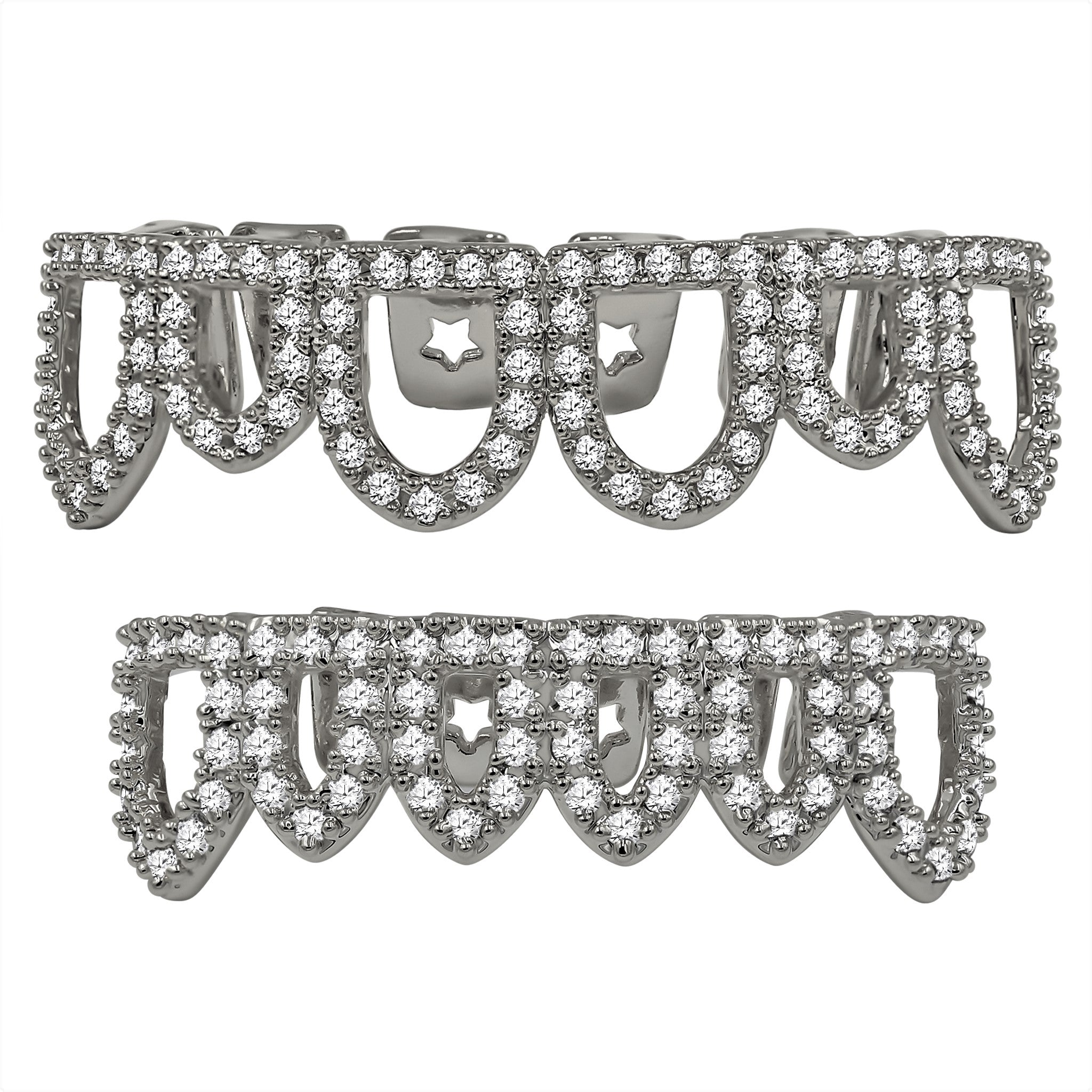 925 STERLING SILVER TOP AND BOTTOM CZ GRILLZ IN Silver COLOR-  929921