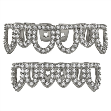 925 STERLING SILVER TOP AND BOTTOM CZ GRILLZ IN Silver COLOR-  929921