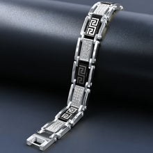 Steel & Black Greek Key with White CZ Accent Bracelet 931807