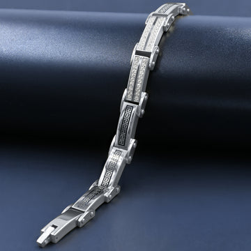 Silver Gold & Black Greek Key with White CZ Bracelet 931727