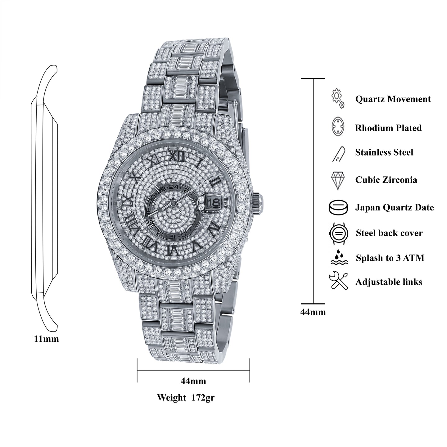 ROYALTY STEEL AUTOMATIC ICED-OUT WATCH | 530611