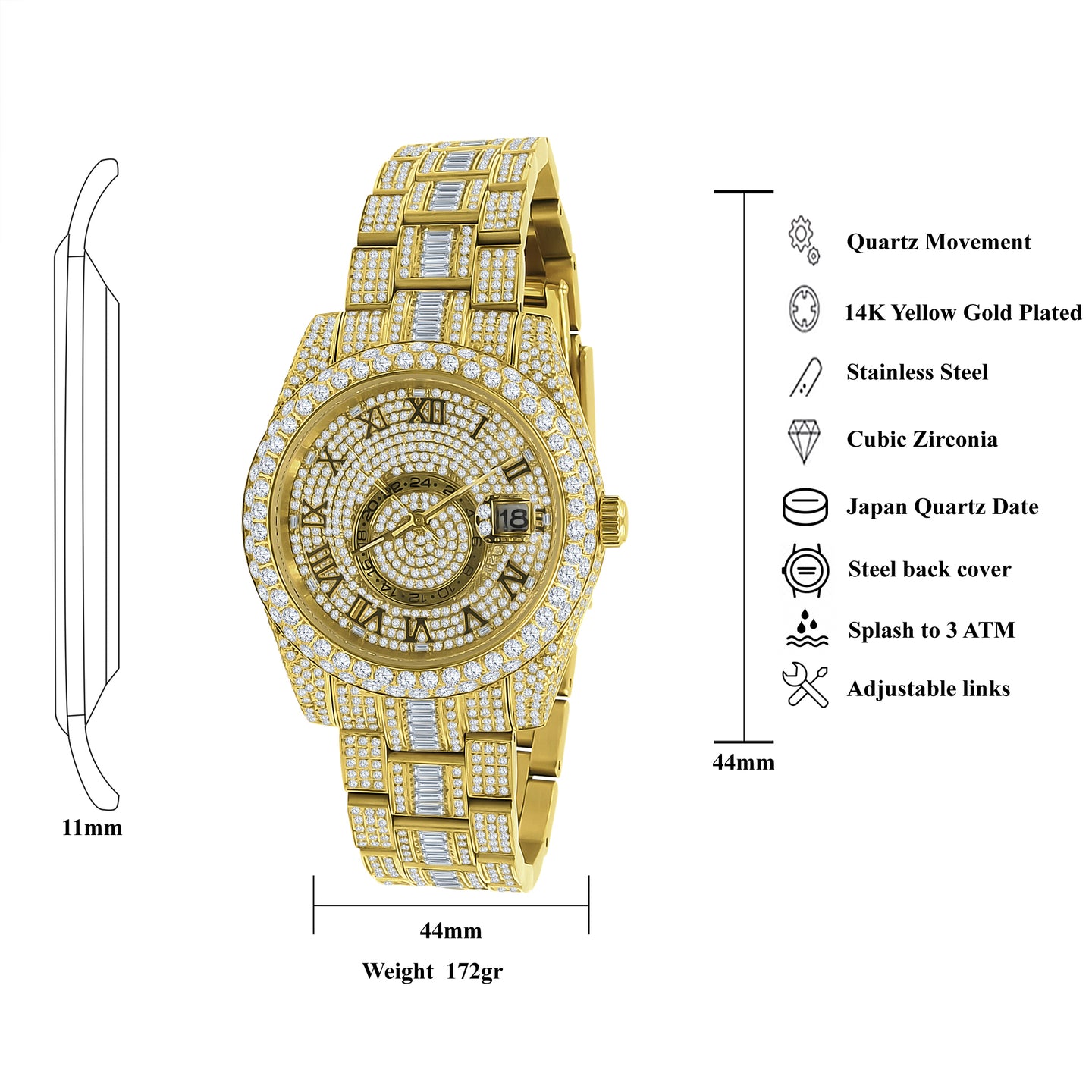 ROYALTY STEEL AUTOMATIC ICED-OUT WATCH | 530612