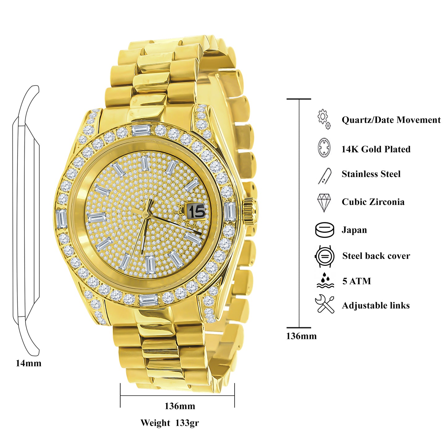 MAJESTY STEEL CZ HIP HOP WATCH  | 530482