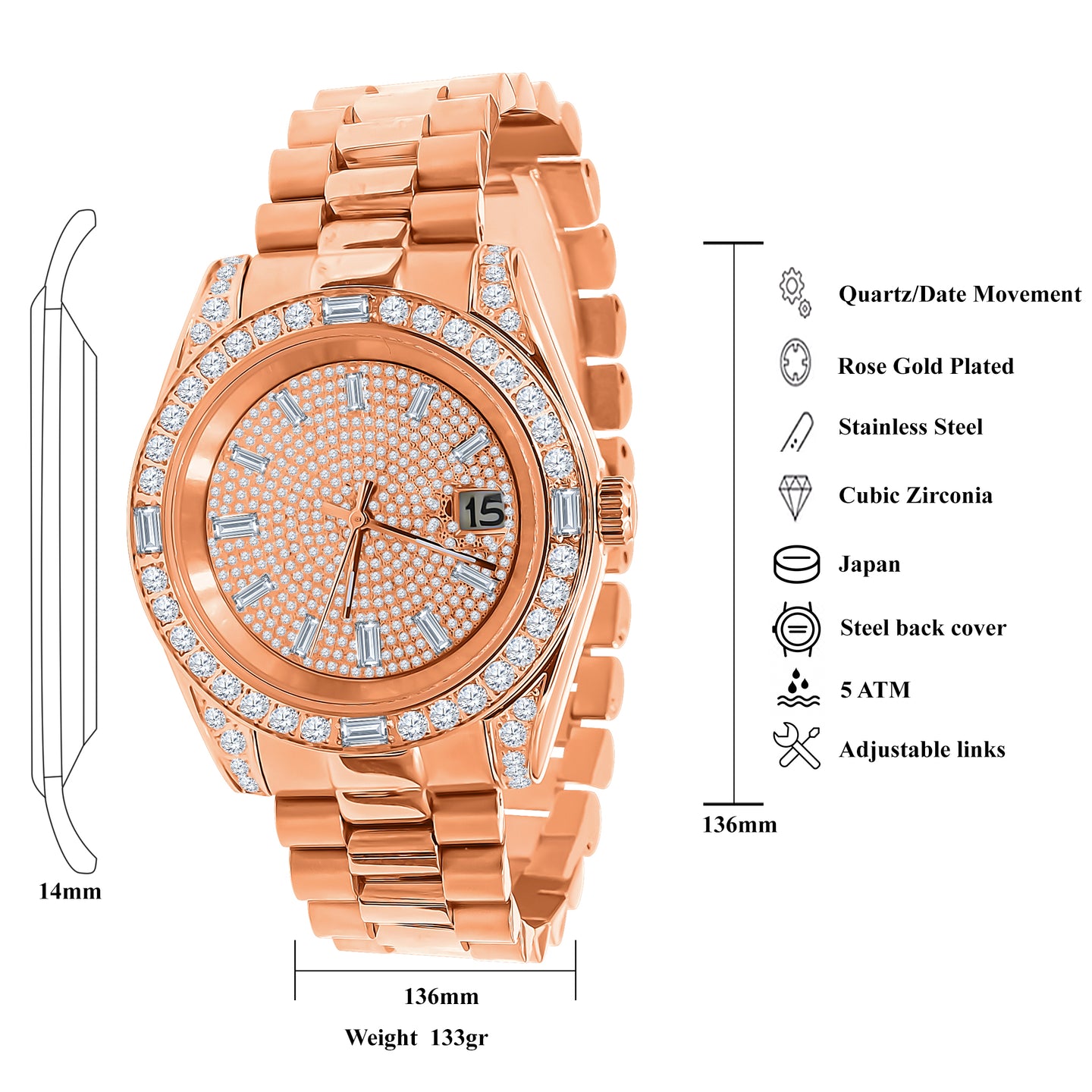 MAJESTY STEEL CZ HIP HOP WATCH  | 530485