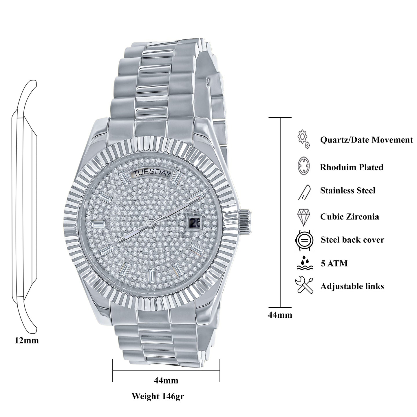 ARISTOCRATIC STEEL AUTOMATIC CZ WATCH| 562851