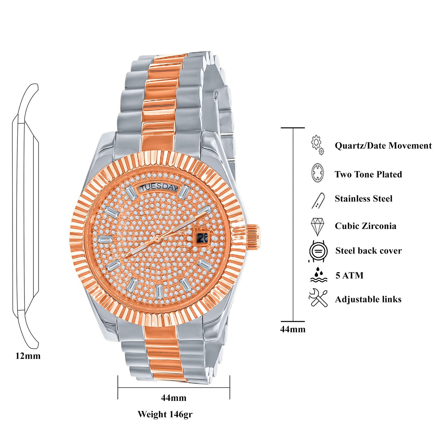 ARISTOCRATIC STEEL AUTOMATIC CZ WATCH | 5628518