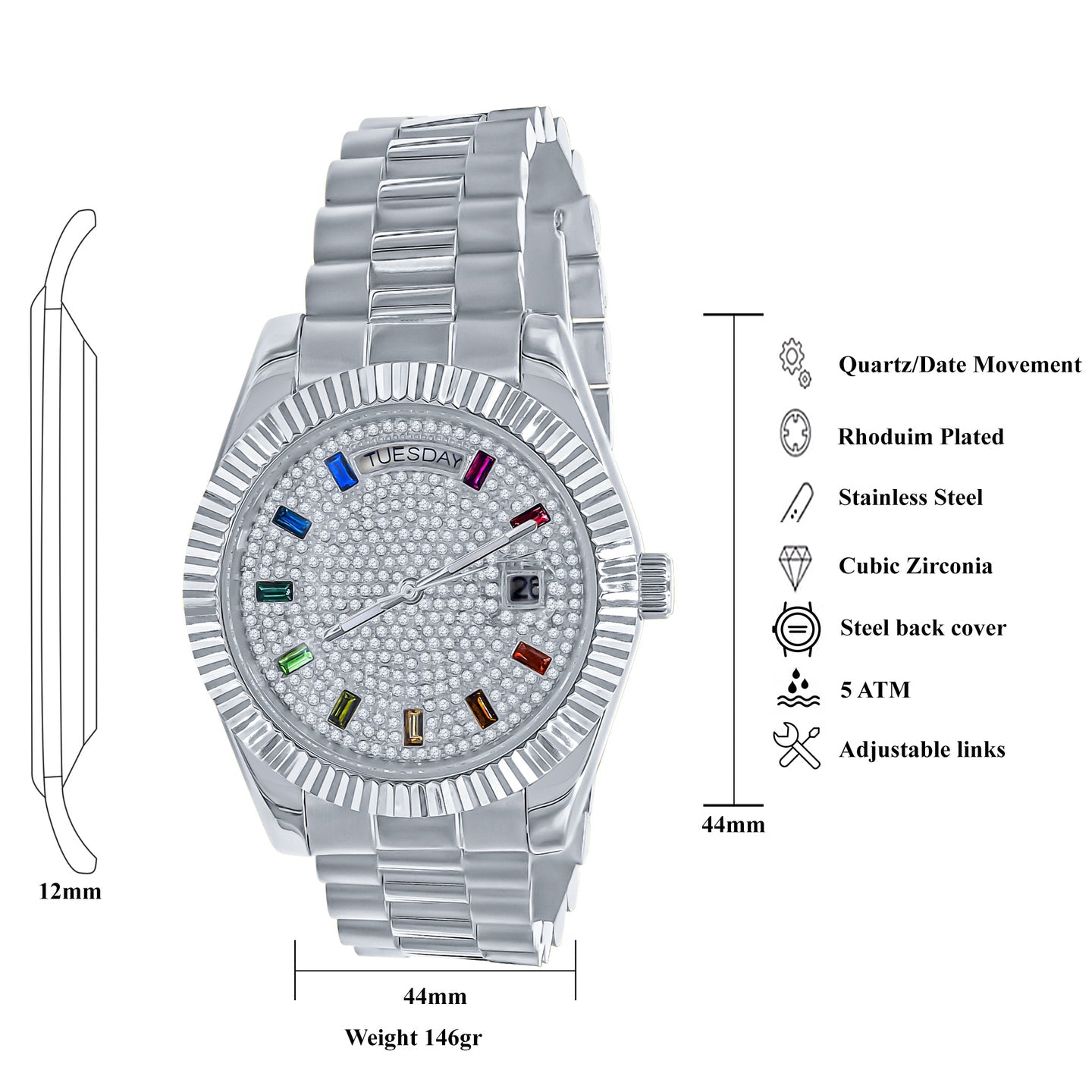 ARISTOCRATIC STEEL AUTOMATIC CZ WATCH | 5628559
