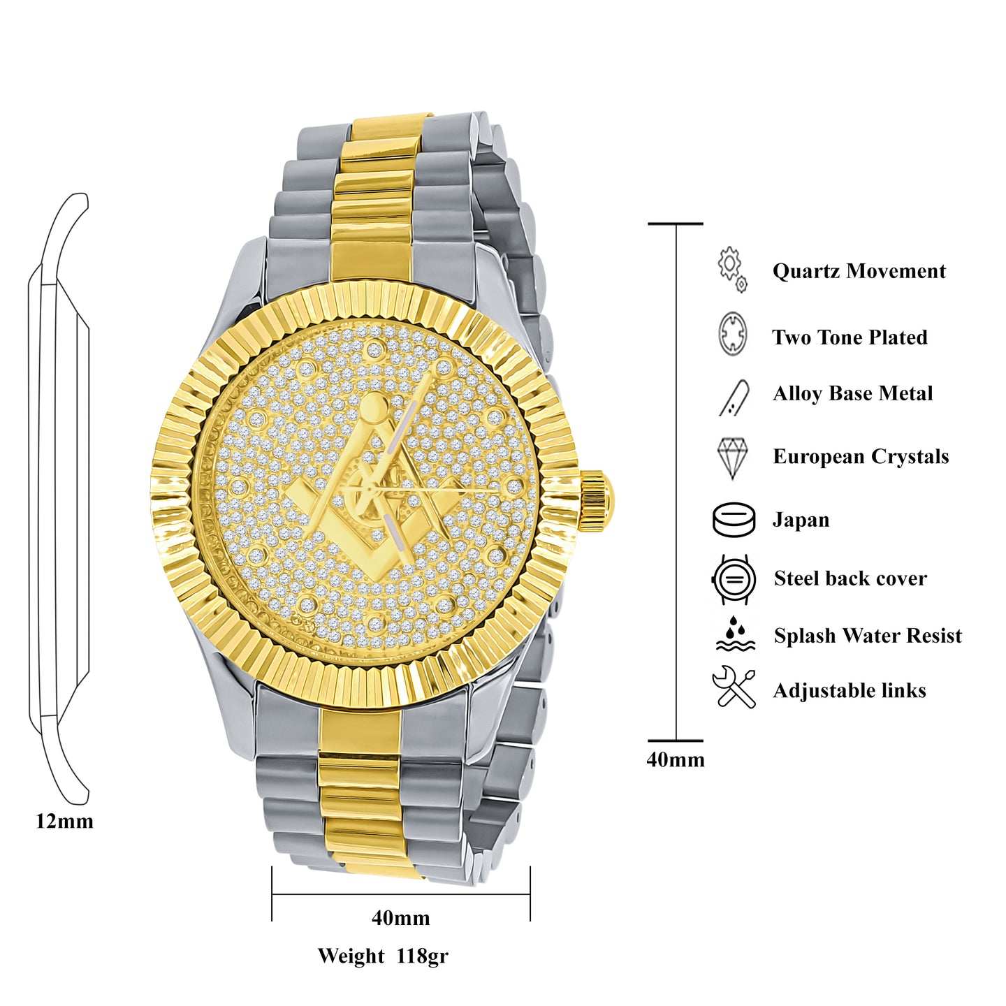 ARIES MASONIC ICED OUT HIP HOP METAL WATCH | 5629942