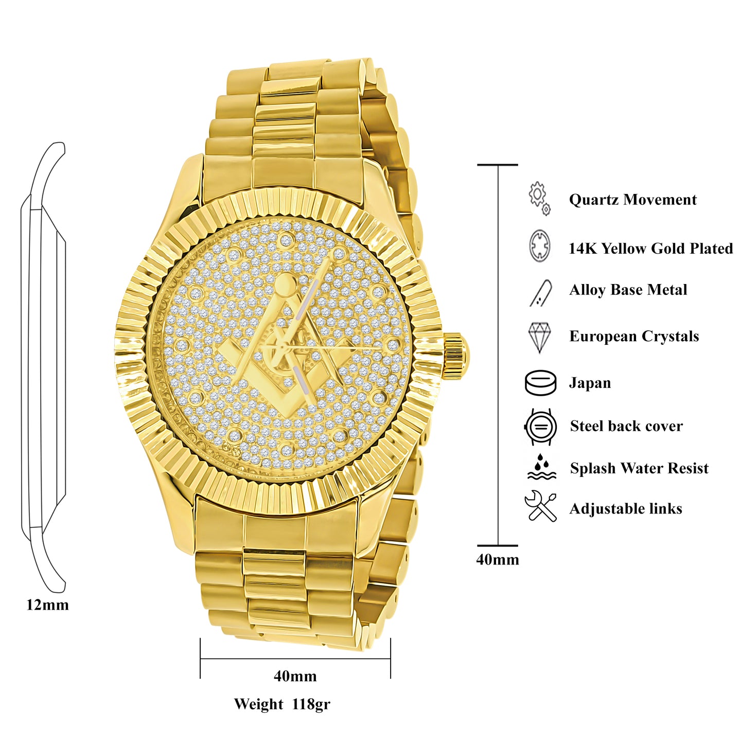 ARIES MASONIC ICED OUT HIP HOP METAL WATCH | 562992