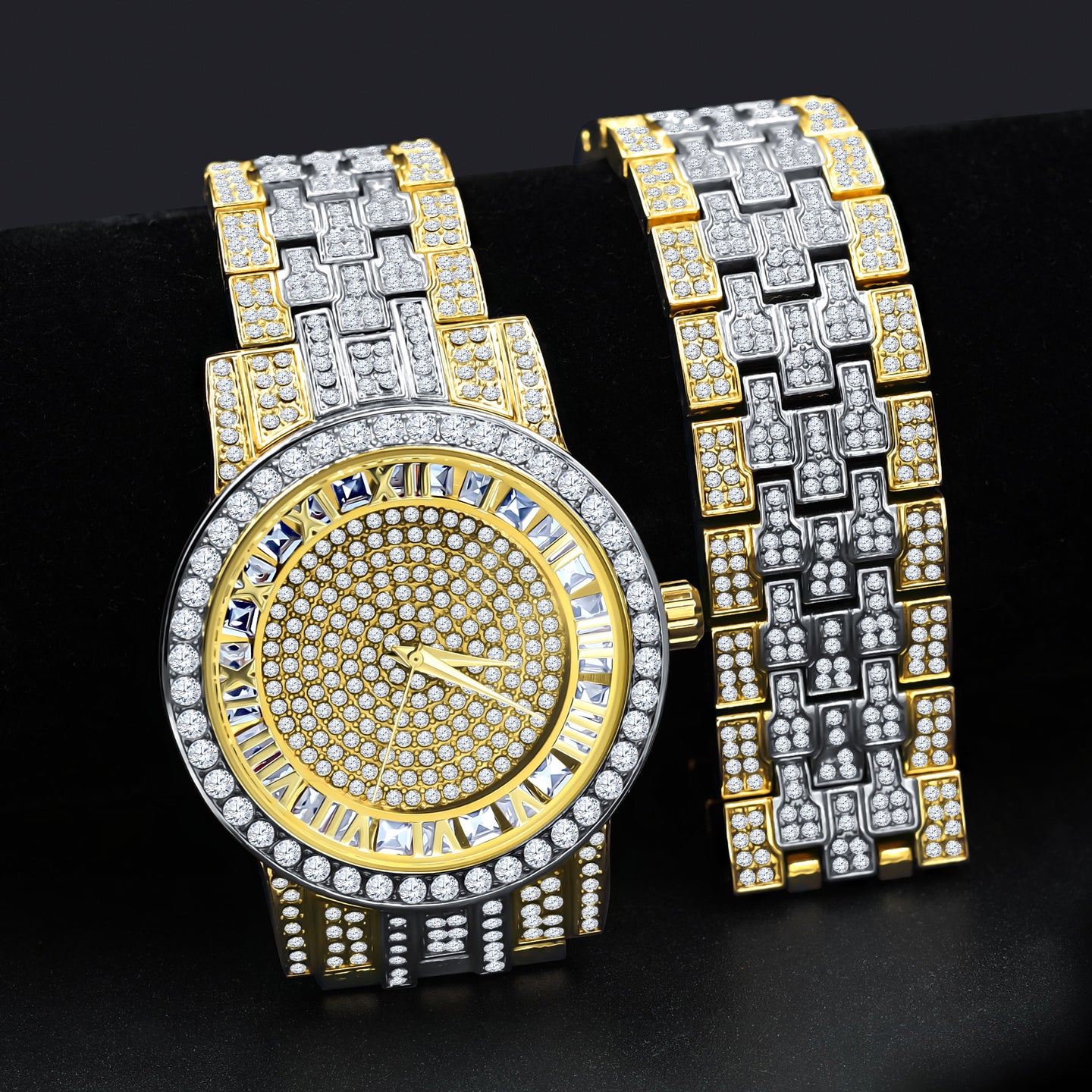 CANDIDUS PRINCESS CUT ICED OUT WATCH & BRACELET SET I 5307242