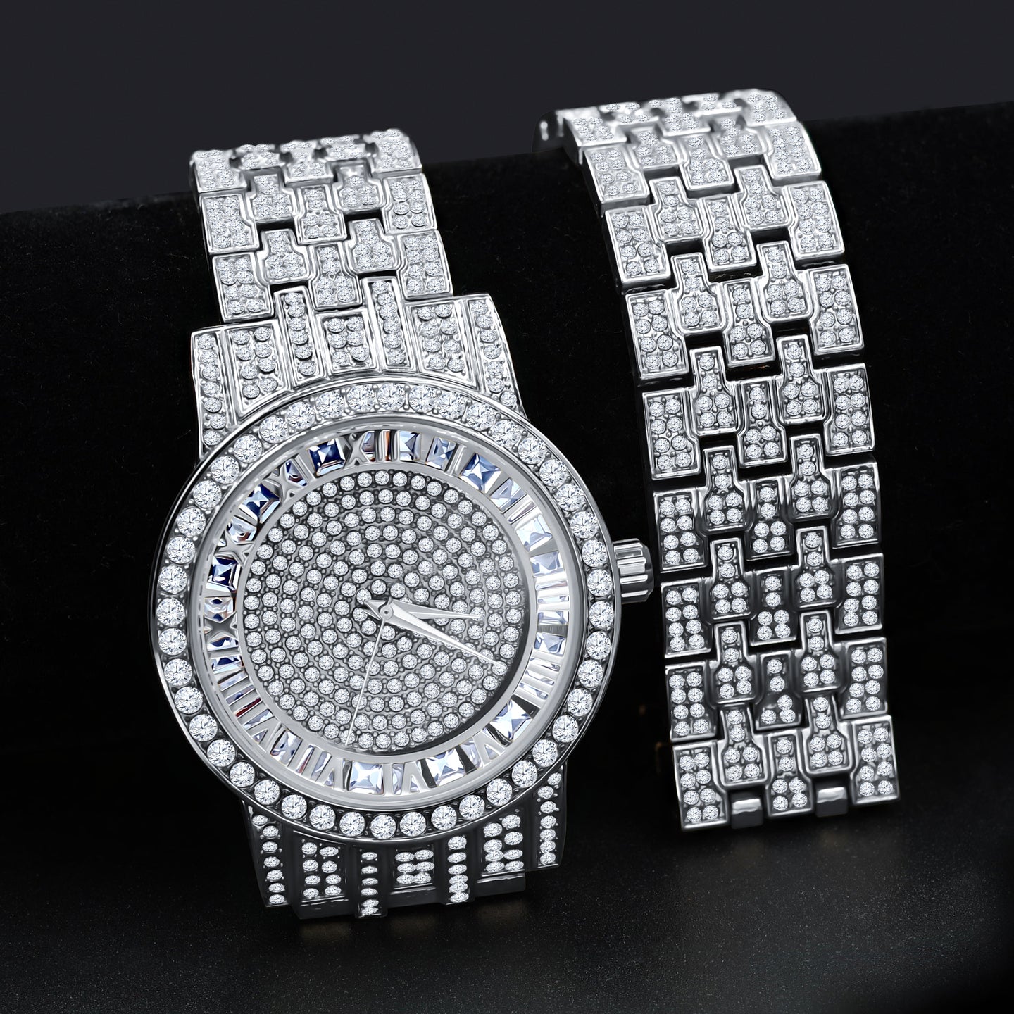 CANDIDUS PRINCESS CUT ICED OUT WATCH & BRACELET SET I 530721