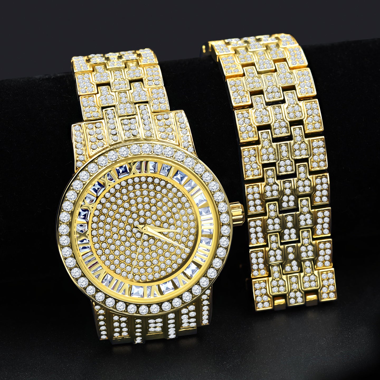CANDIDUS PRINCESS CUT ICED OUT WATCH & BRACELET SET I 530722