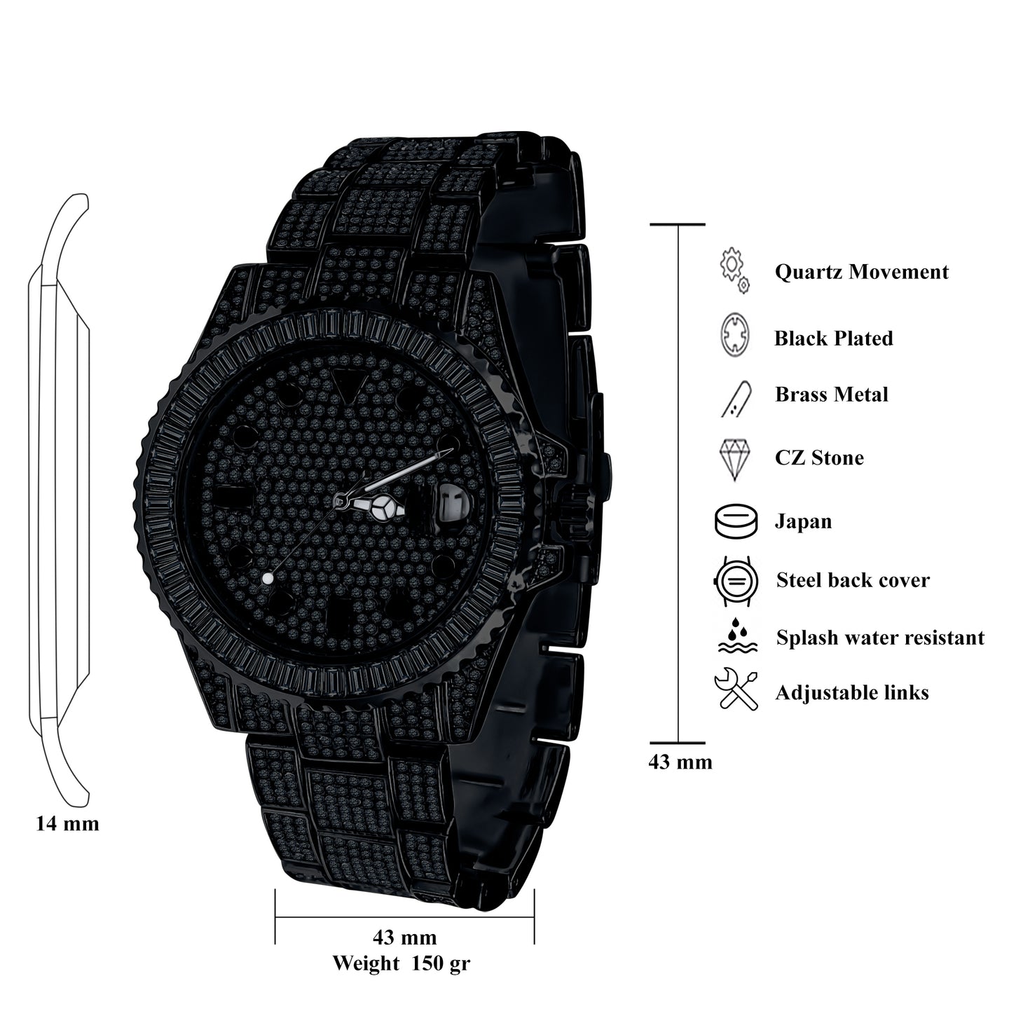 INTERSTELLAR DIVERS BEZEL ICED OUT WATCH & BRACELET SET | 530583
