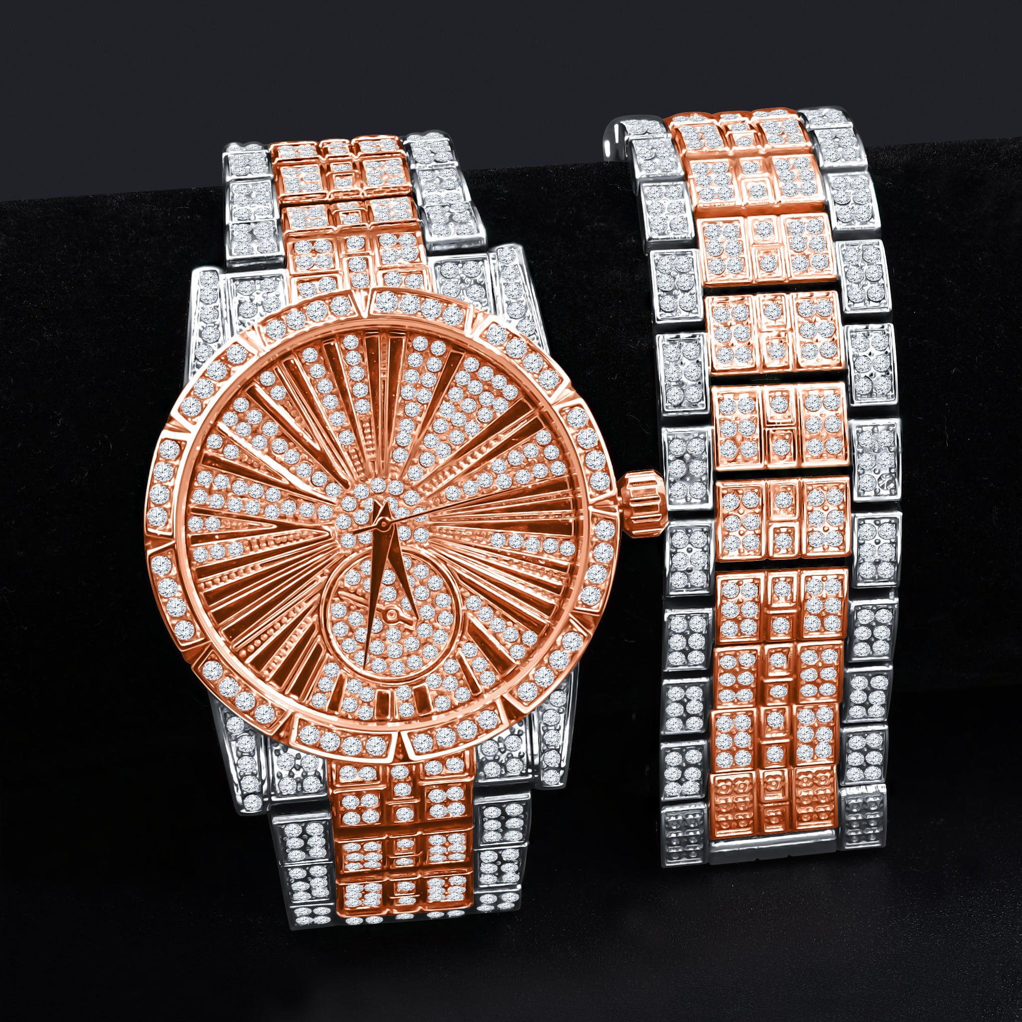 LUXE ROMAN INDEXED ICED OUT WATCH & BRACELET SET I 5307118