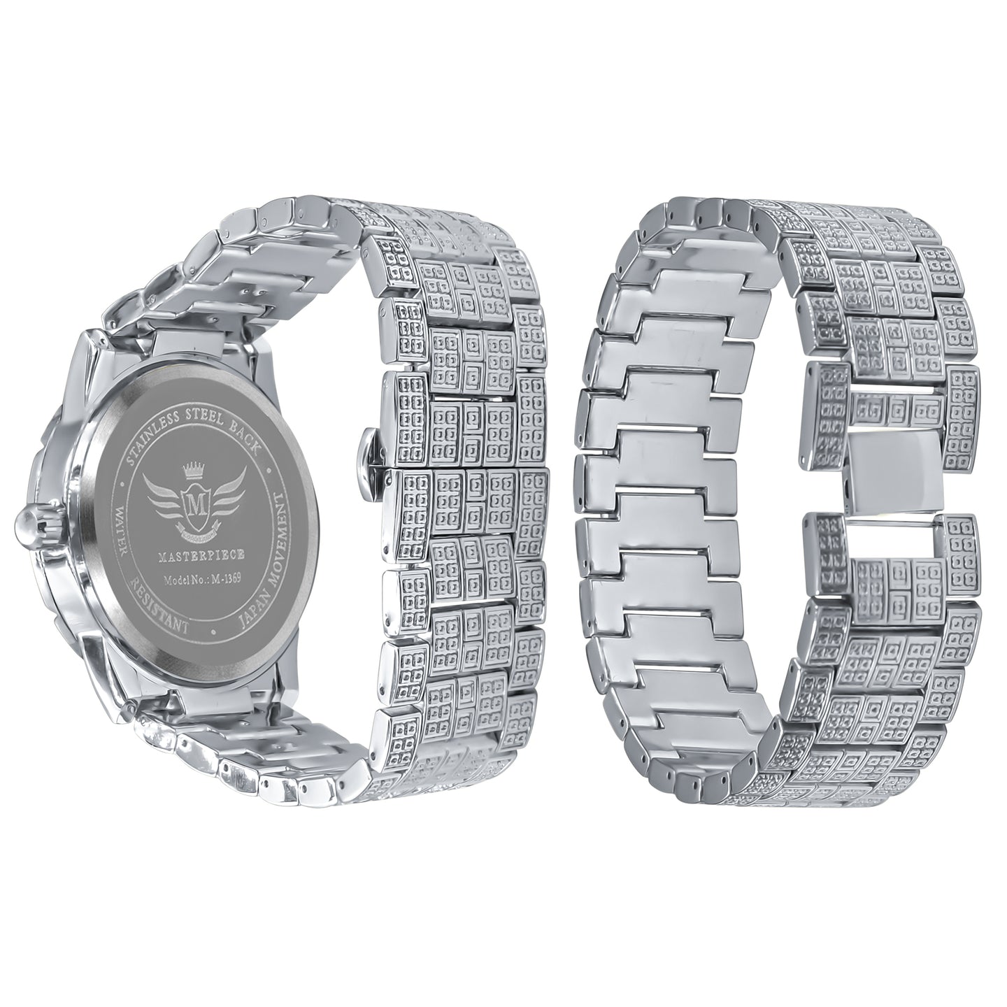 LUXE ROMAN INDEXED ICED OUT WATCH & BRACELET SET I 530711