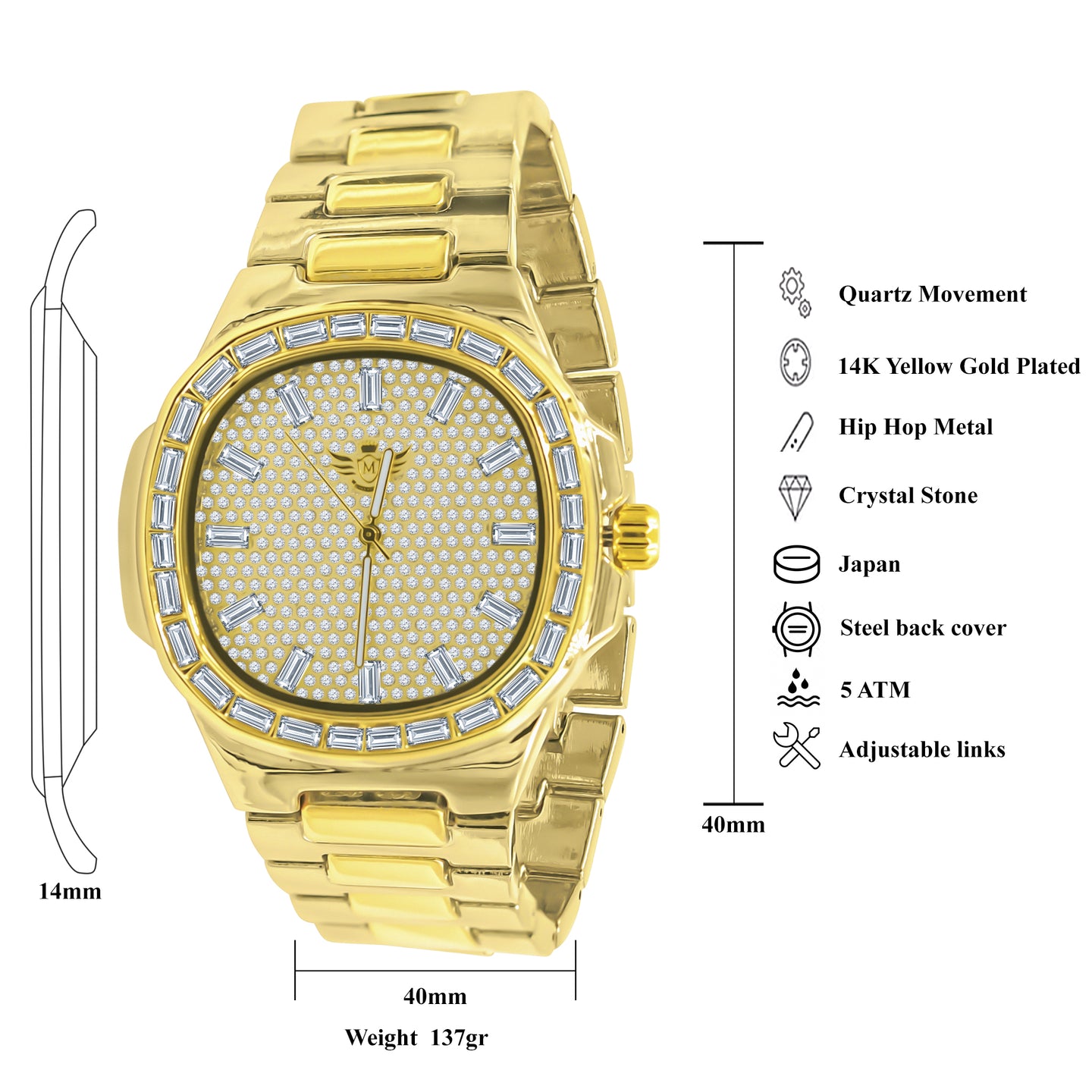 MIRABILIS HIP HOP METAL WATCH CRYSTAL I 563142