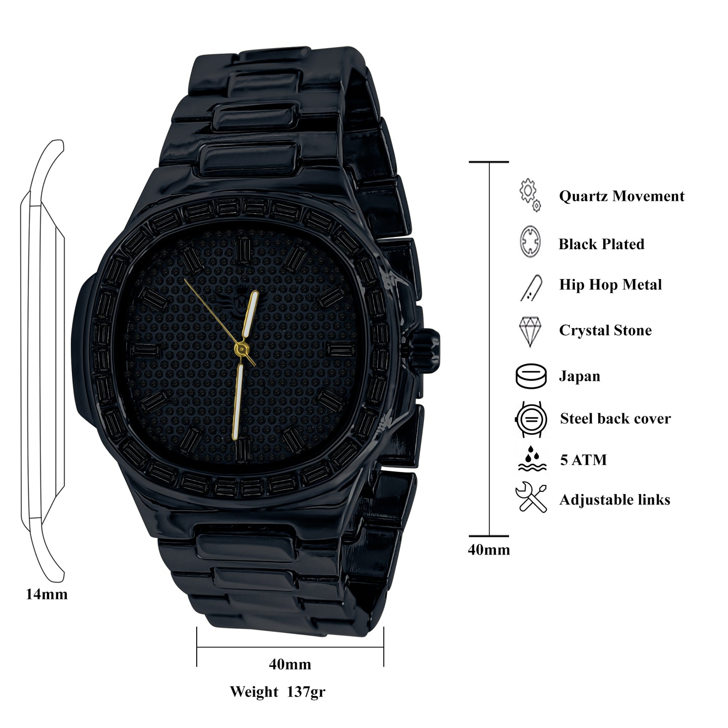 MIRABILIS HIP HOP METAL WATCH CRYSTAL I 563143