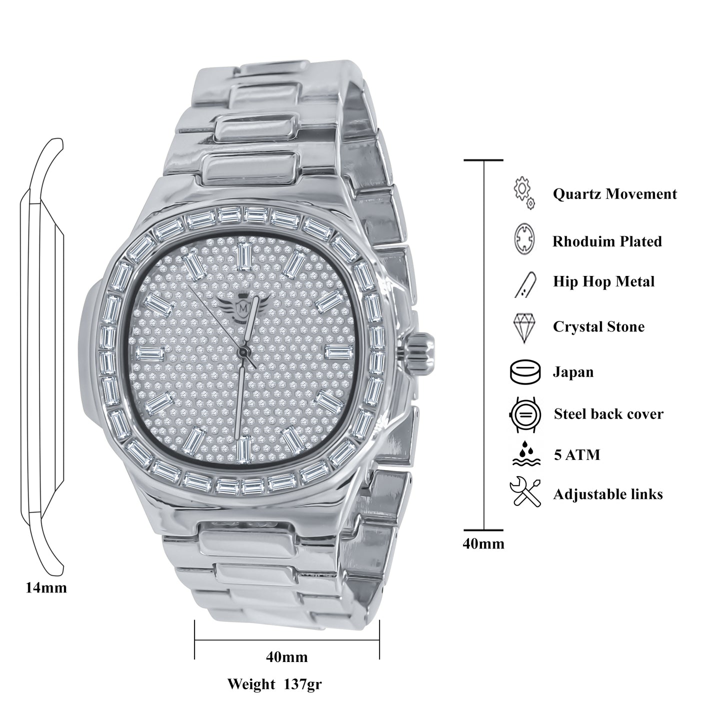 MIRABILIS HIP HOP METAL WATCH CRYSTAL I 563141