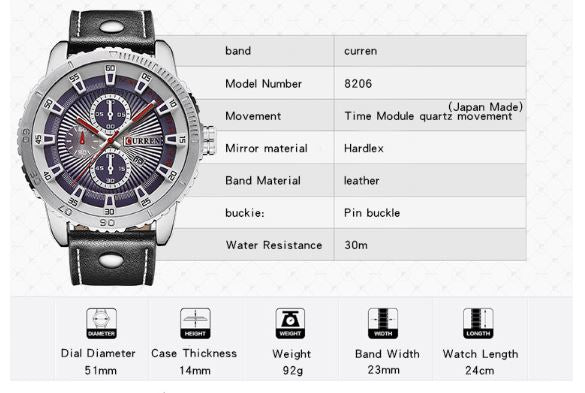 Curren TIPPING Mens Classic Fashion Leather Strap Watch | 5404013