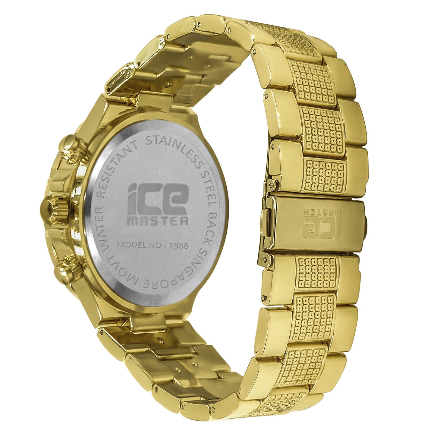 Yellow Gold 2 Row Navy Dial Iced out Bling Metal
